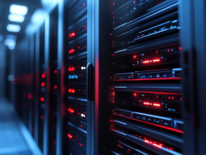 Lorong rak server di data center dengan standar Tier-3