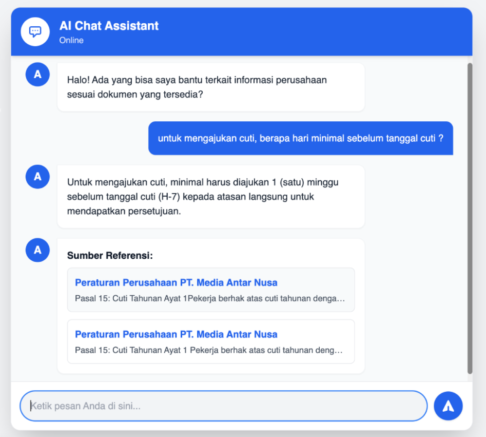 Mockup antarmuka chat Asisten HR AI di Nusawork